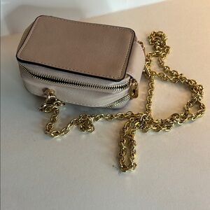 Chic Beige Mini Crossbody Bag with Gold Chain